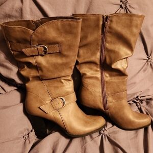 Style & Co Tan Heeled Boots with Slouchy Design